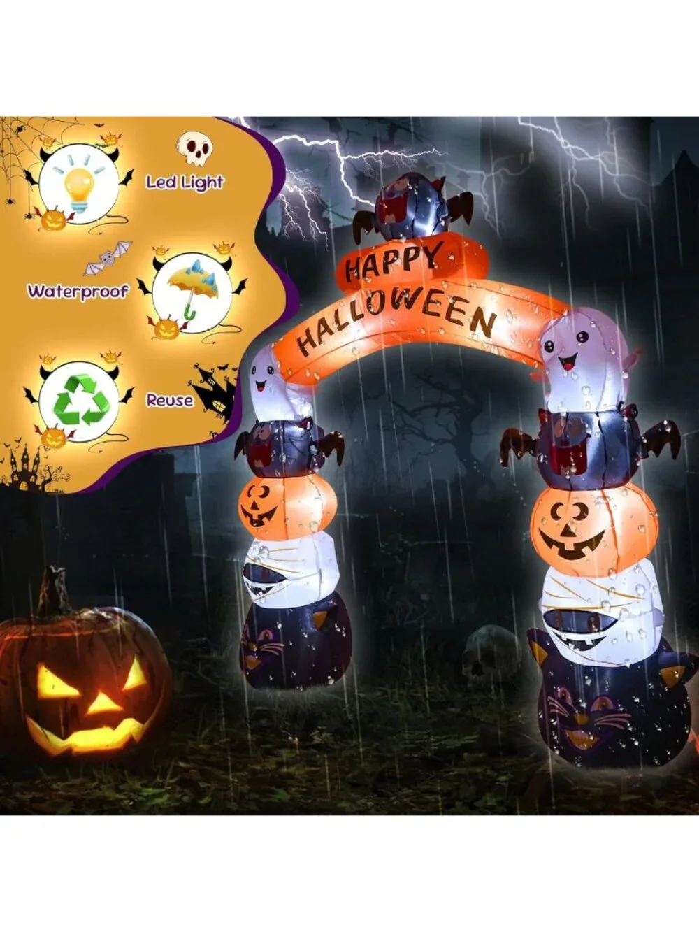 8FT Inflatable Halloween Arch Decoration with LED Lights - Spooky Outdoor Decor